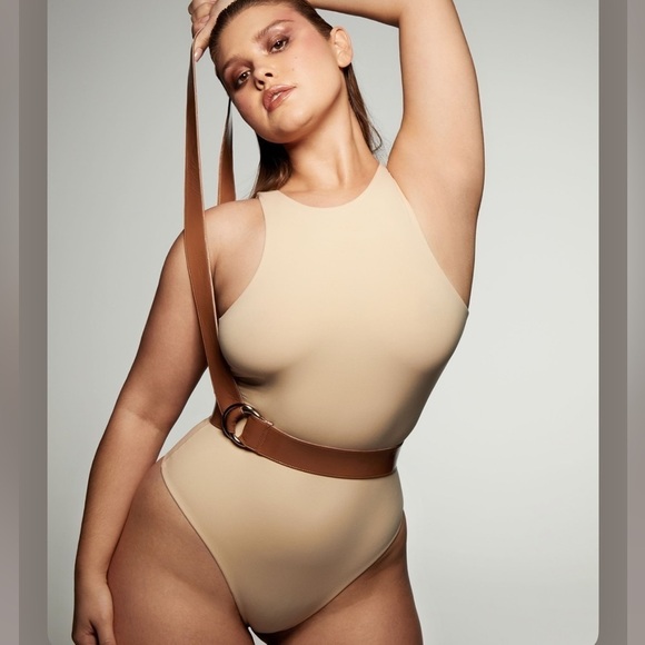 Skims Fits Everybody High Neck Bodysuit Clay Size XL Thong Back Classic - Picture 2 of 7